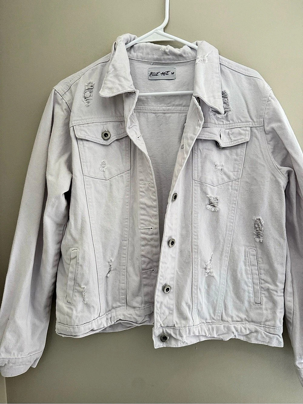 Blue Age Distressed Denim Jacket in White Size Medium